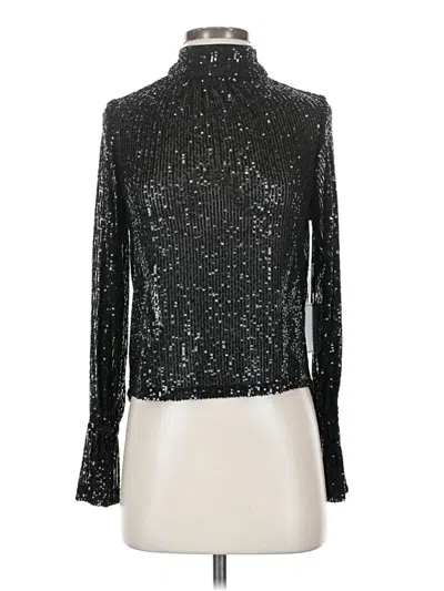 1.state Long Sleeve Top Silver Metallic Pattern Turtleneck Tops In Black