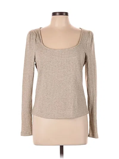 Pre-owned 1.state Long Sleeve Top Tan Scoop Neck Tops