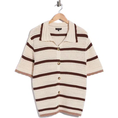 1.state Mesh Stripe Button-up Sweater Top In Multi