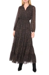 1.state Metallic Chevron Tiered Long Sleeve Maxi Dress In Black