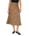 1.state Ditsy Darling Womens Animal Print Satin Midi Skirt In Sand
