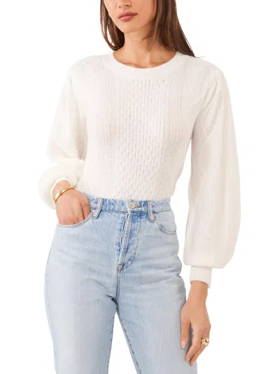 1.state Midnight Garden Womens Cable Knit Crewneck Pullover Sweater In Antique White