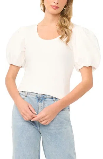 1.state Mixed Media Puff Sleeve Top In New Ivory