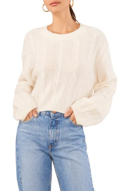 1.state Women's Crewneck Long-sleeve Cable-knit Sweater In Antique White