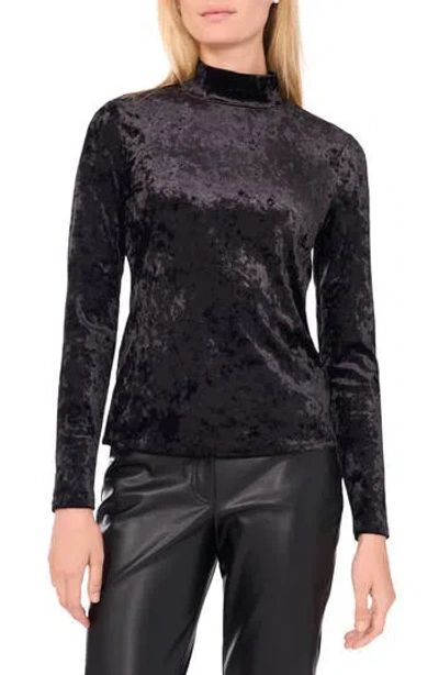 1.state Mock Neck Long Sleeve Crushed Velvet Top In Black
