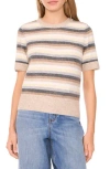 1.state Multicolor Stripe Short Sleeve Sweater In Brown