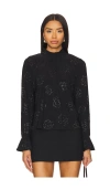 1.state Embellished Open Back Mock Neck Top In Black