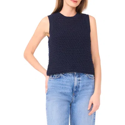 1.state Open Stitch Cotton Blend Sweater Tank In Blue