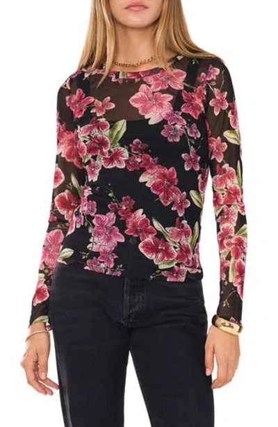 1.state Orchid Print Sheer Mesh Top In Bright Orchid