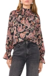 1.state Paisley Print Open Back Mock Neck Top In Rich Black