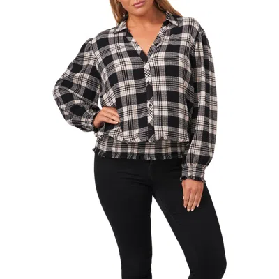 1.state Plaid Long Sleeve Button-up Shirt In Rich Black