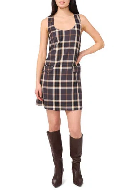 1.state Plaid Shift Minidress In Rich Black