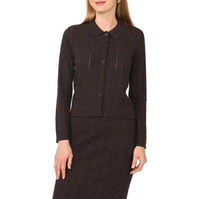 1.state Pointelle Long Sleeve Button Front Sweater In Brown