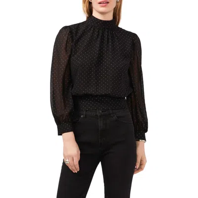1.state Polka Dot Back Cutout Mock Neck Top In Black