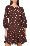 1.state Polka Dot Long Sleeve Minidress In Brown