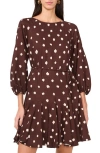 1.state Polka Dot Long Sleeve Minidress In Mahogany