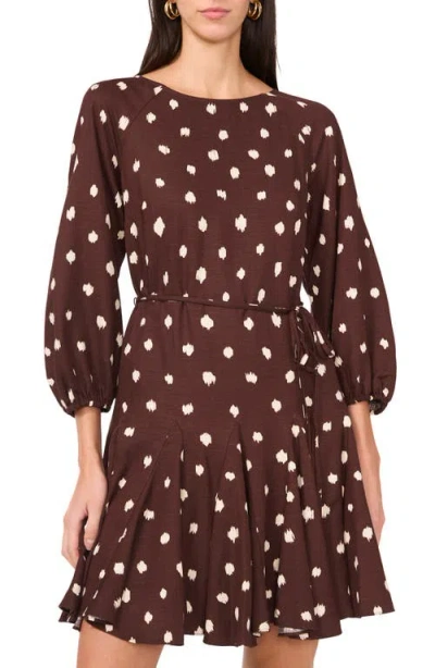1.state Polka Dot Long Sleeve Minidress In Mahogany