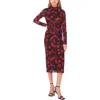 1.state Print Long Sleeve Mesh Midi Dress In Multi