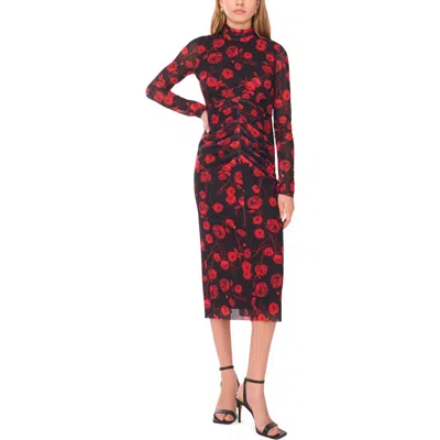 1.state Print Long Sleeve Mesh Midi Dress In Multi