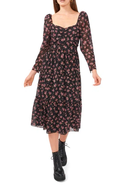 1.state Puff Long Sleeve Floral Dress In Gold Chiffon