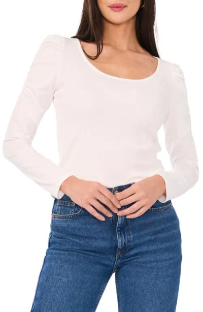 1.state Puff Shoulder Long Sleeve Cotton Rib T-shirt In New Ivory