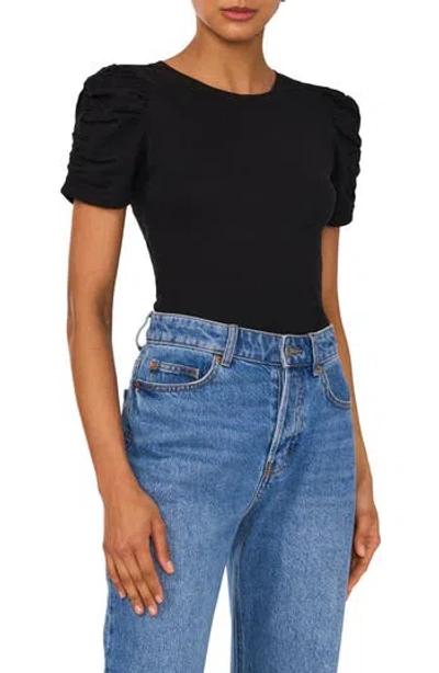 1.state Puff Sleeve Rib T-shirt In Rich Black