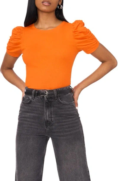 1.state Puff Sleeve Rib T-shirt In Scarlet Ibis Orange