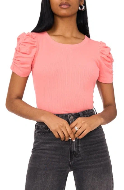 1.state Puff Sleeve Rib T-shirt In Shell Pink