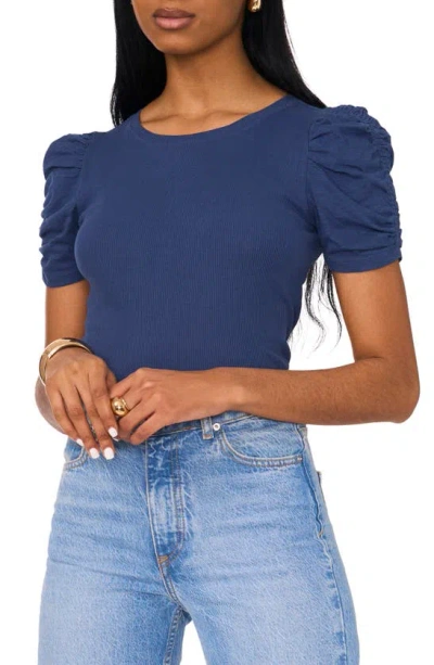 1.state Puff Sleeve Rib T-shirt In Tidal Navy
