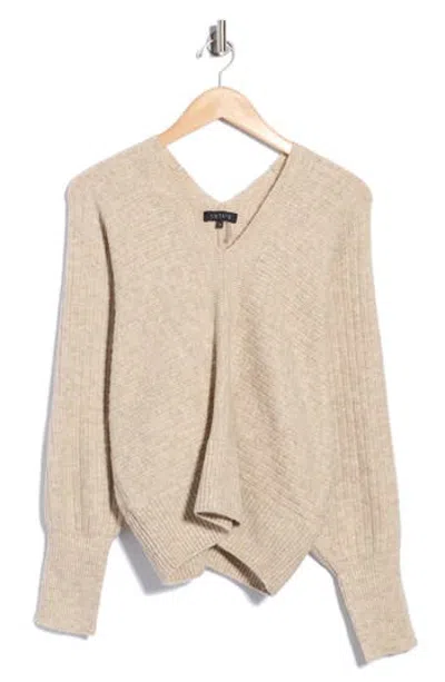 1.state Ribbed Double V-neck Sweater In Multi