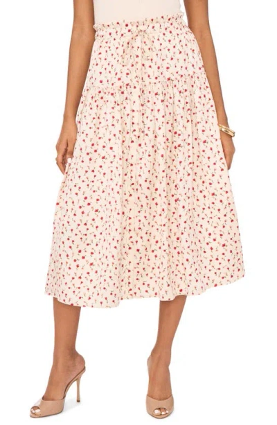 1.state Rose Print Midi Skirt In New Ivory