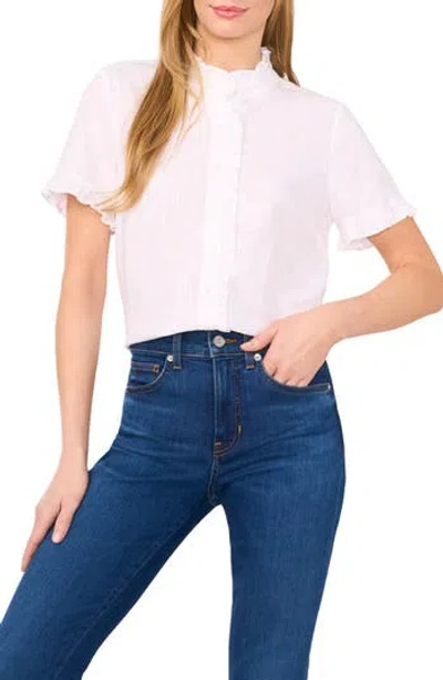 1.state Ruffle Button-up Shirt In Bright White/ultra White