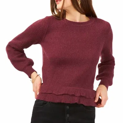 1.state Ruffle Hem Open Back Sweater In Napa Wine In Red