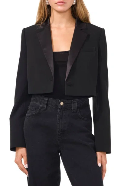 1.state Satin Lapel Crop Tuxedo Blazer In Rich Black