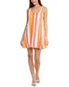 1.state Scoop Neck Linen-blend Mini Dress In Multi