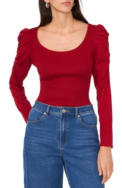 1.state Scoop Neck Puff Sleeve Top In Red Dahlia