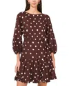 1.state Polka Dot Long Sleeve Minidress In Mahogany
