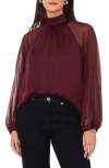1.state Sheer Balloon Sleeve Chiffon Top In Currant Red