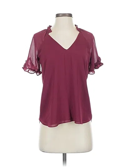 Pre-owned 1.state Short Sleeve Blouse In Burgundy