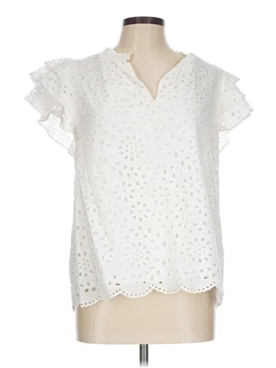 Pre-owned 1.state Short Sleeve Blouse In White