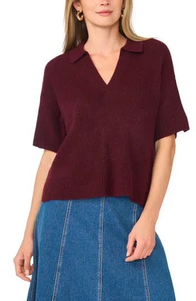1.state Short Sleeve Johnny Collar Sweater In Wine