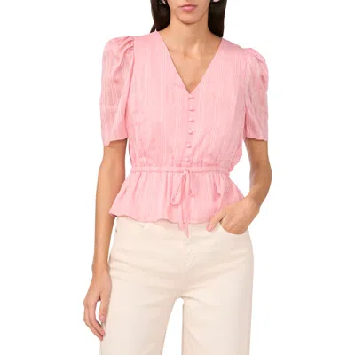 1.state Short Sleeve Peplum Shirt In Coral