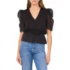 1.state Womens Solid Satin Blouse In Rich Black