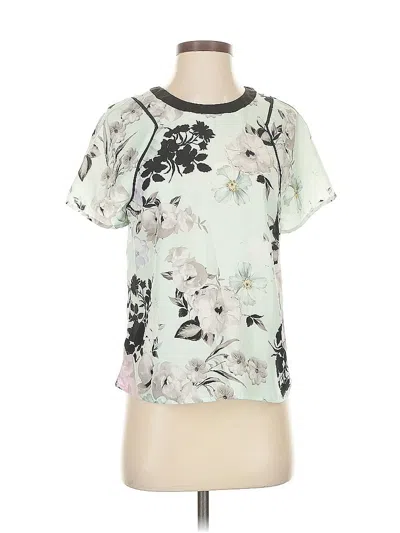 Pre-owned 1.state Short Sleeve Top Green Keyhole Neckline Tops