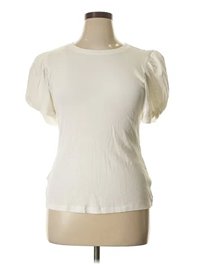 Pre-owned 1.state Short Sleeve Top Ivory Mock Neckline Tops In White