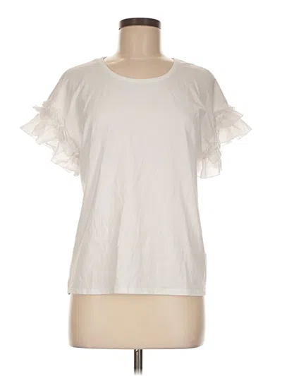 Pre-owned 1.state Short Sleeve Top Ivory Ruffles Neckline Tops In White