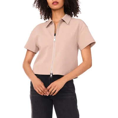 1.state Short Sleeve Twill Shirt Jacket In Brown