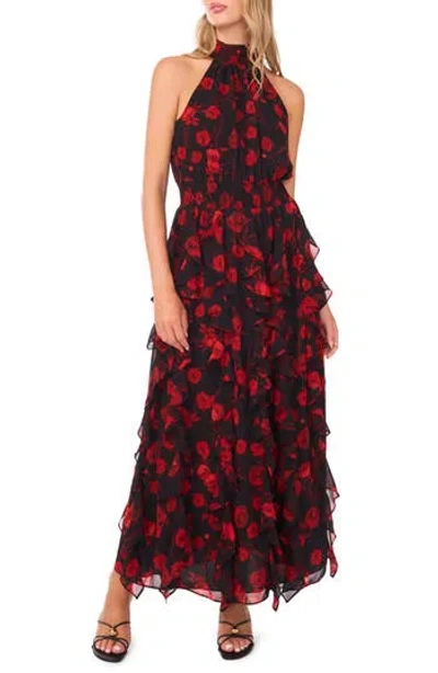 1.state Sleeveless Cascade Ruffle Maxi Dress In Black