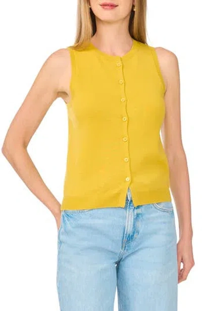 1.state Sleeveless Crewneck Button-front Sweater In Warm Olive