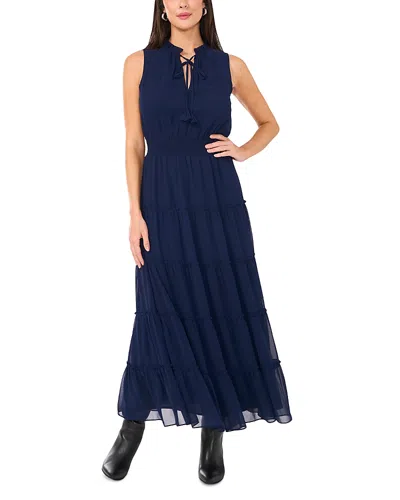 1.state Sleeveless Tie Neck Maxi Dress In Classic Navy